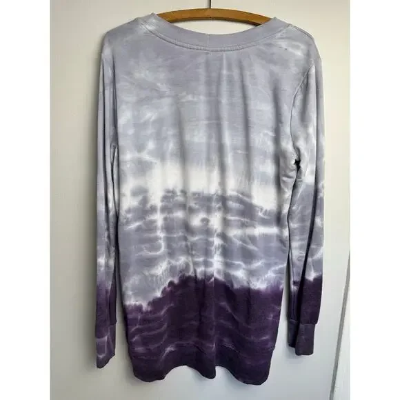 Te Verde Womens Sweatshirt Shirt M Purple Tie Dye Casual Cozy Basic Day Lounge - Picture 4 of 8
